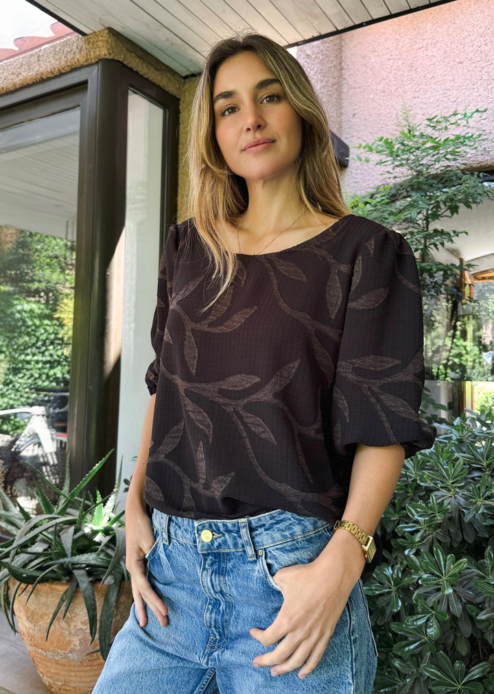 Blusa Gloria | Negra hojas