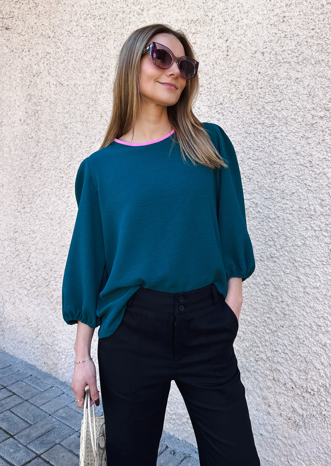 Blusa Gloria manga 3/4 | Petróleo, pink