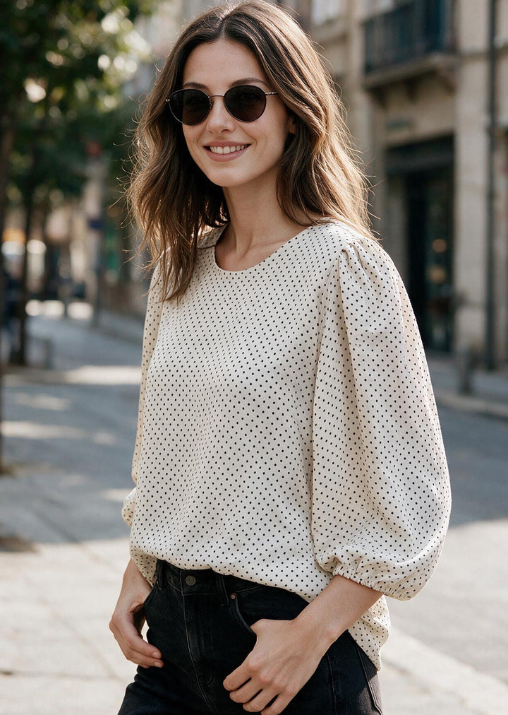 Blusa Gloria manga 3/4 | Crudo, puntos negros