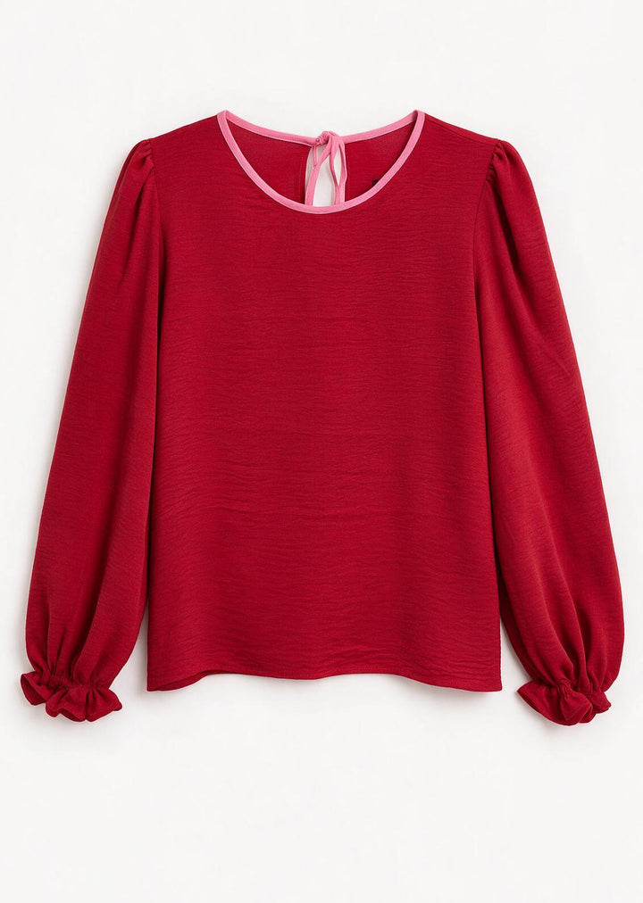 Blusa Gloria Manga Larga | Roja cuello pink