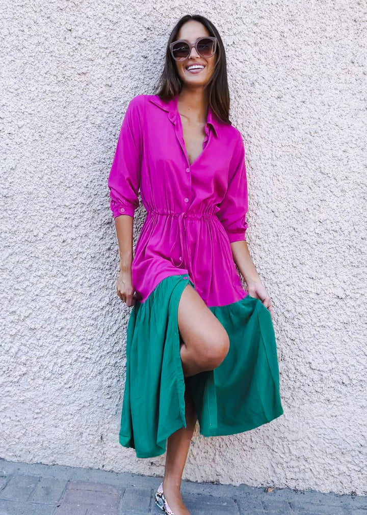 Camisero Pilar manga 3/4 | Bicolor - Fucsia & Verde