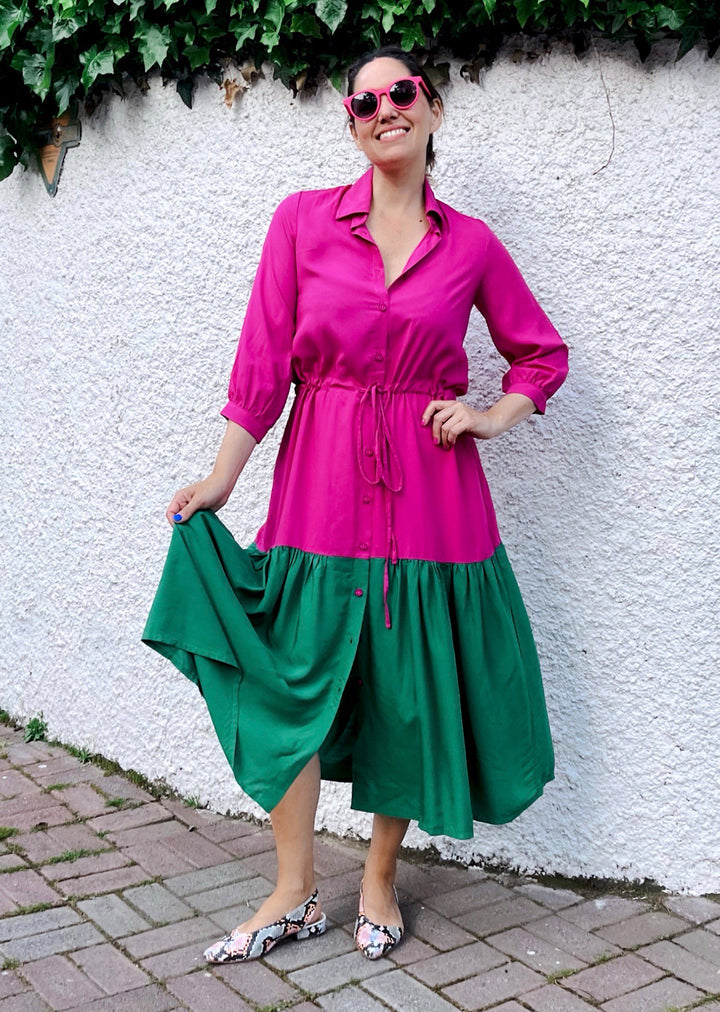 Camisero Pilar manga 3/4 | Bicolor - Fucsia & Verde