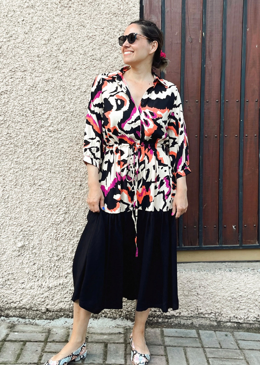 Camisero Pilar manga 3/4 | Bicolor - Estampado & Negro