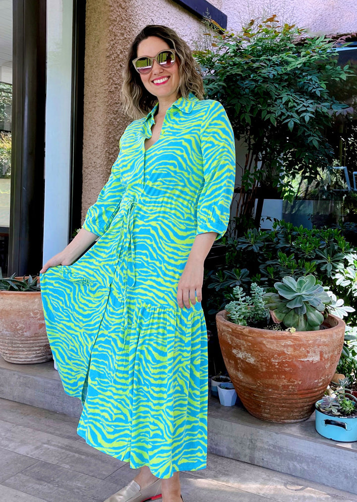 Camisero Pilar manga 3/4 | Cebra - Turquesa