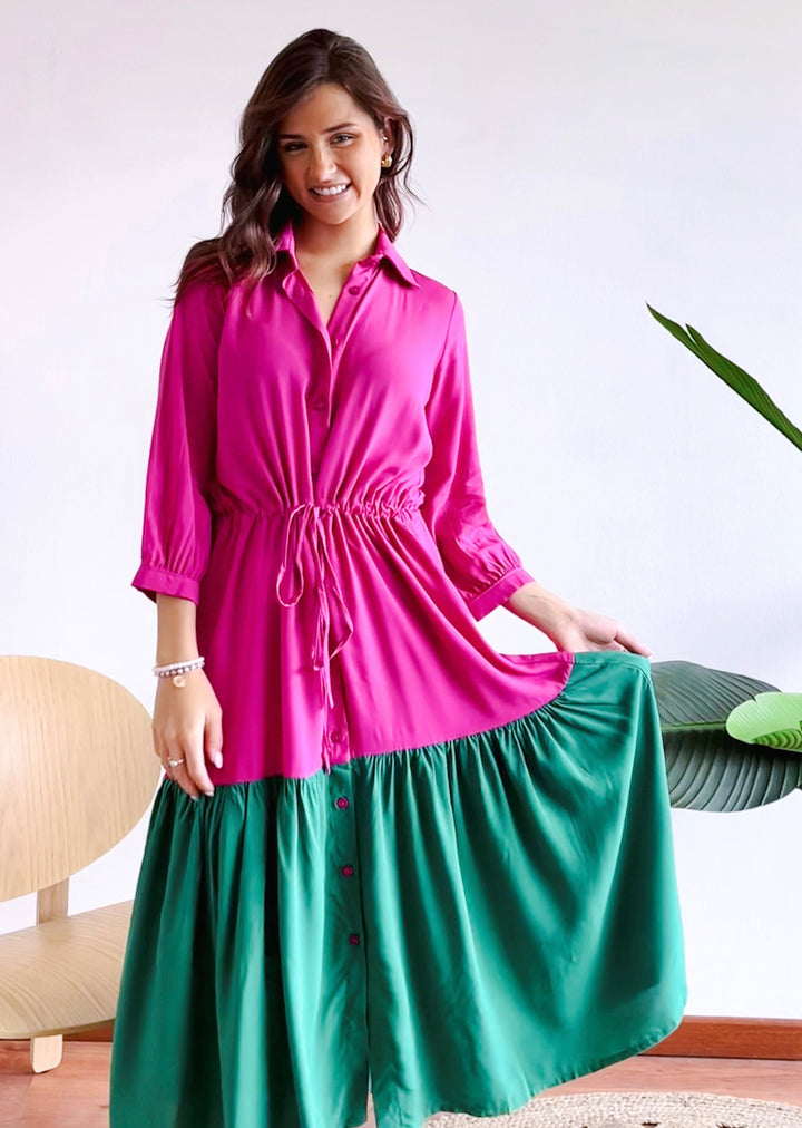 Camisero Pilar manga 3/4 | Bicolor - Fucsia & Verde
