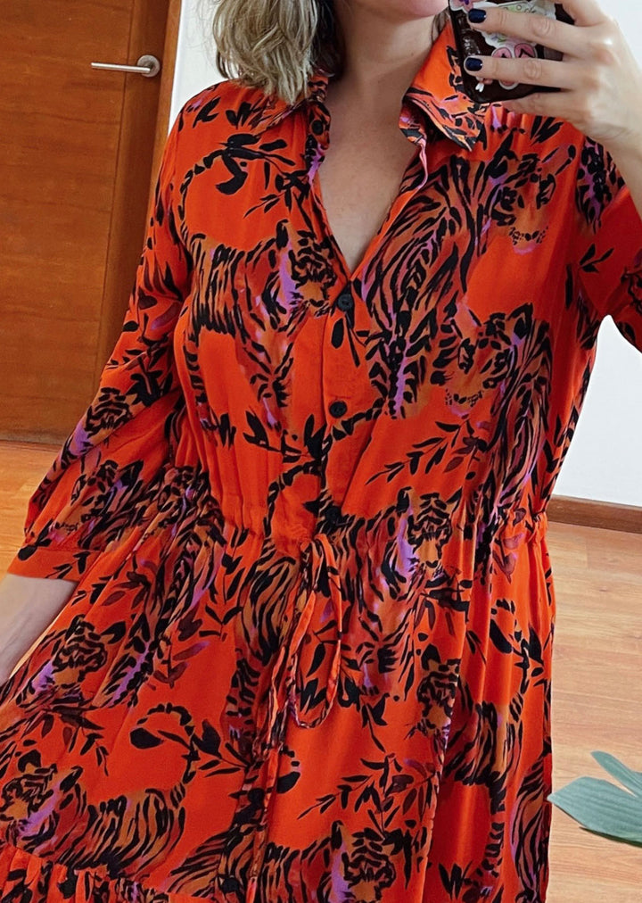 Camisero Pilar manga larga | Print - Naranjo