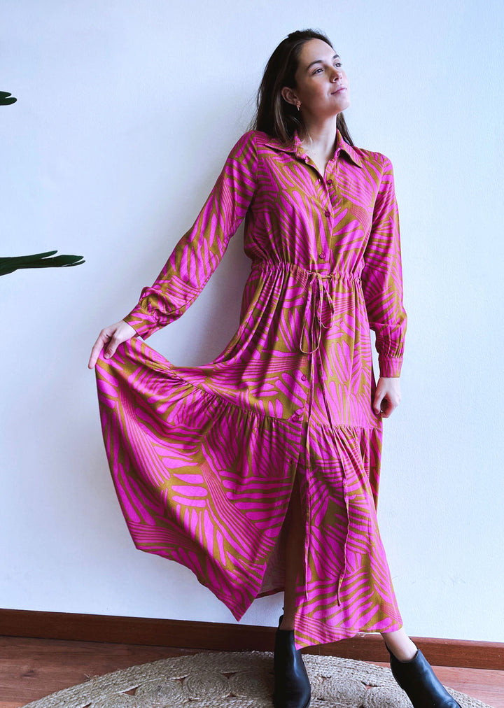 Camisero Pilar manga larga | Fucsia - Camel