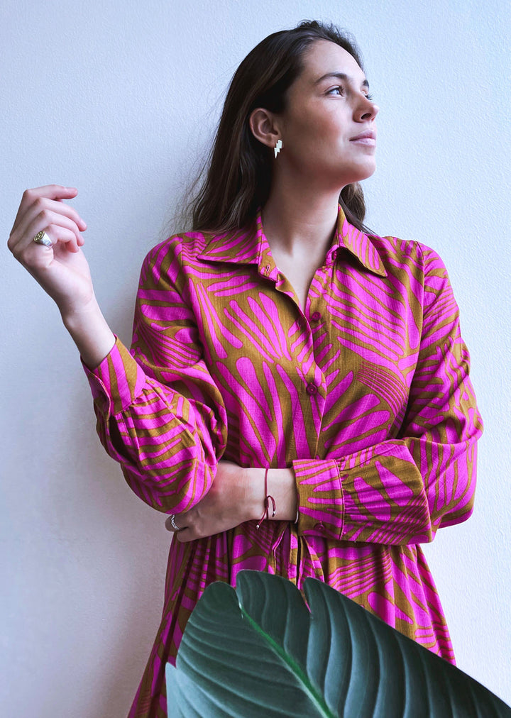 Camisero Pilar manga larga | Fucsia - Camel