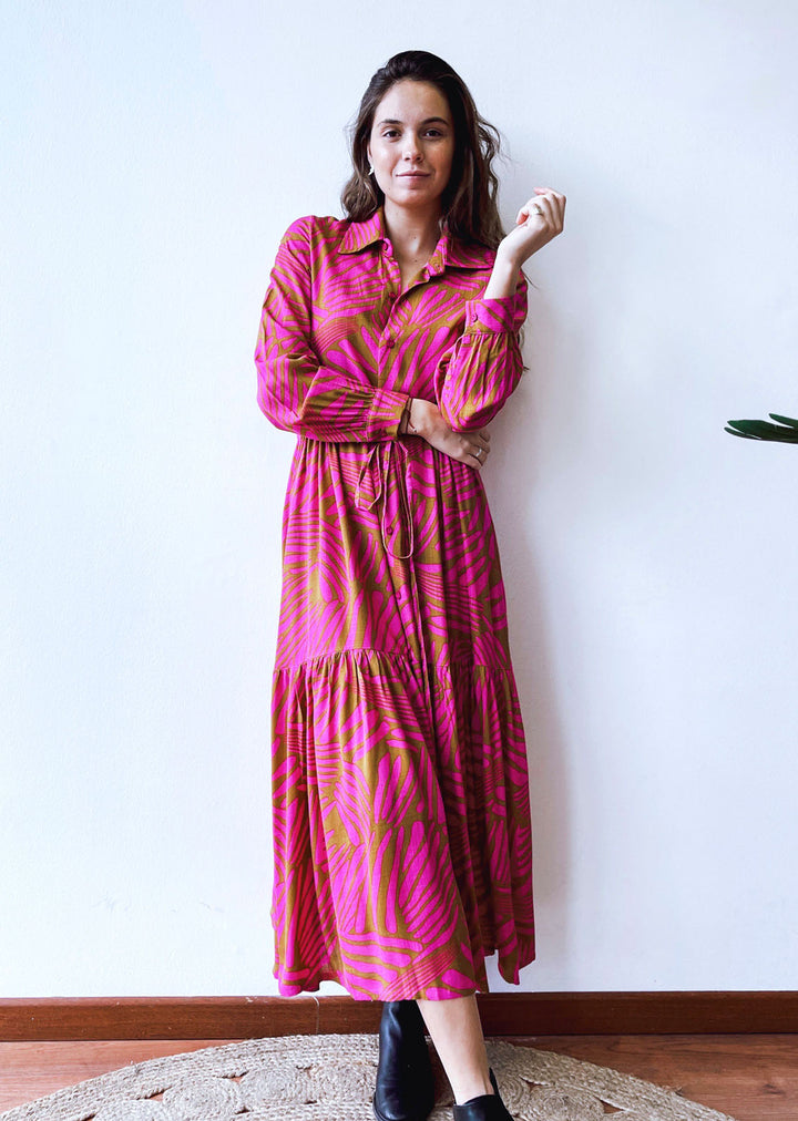 Camisero Pilar manga larga | Fucsia - Camel