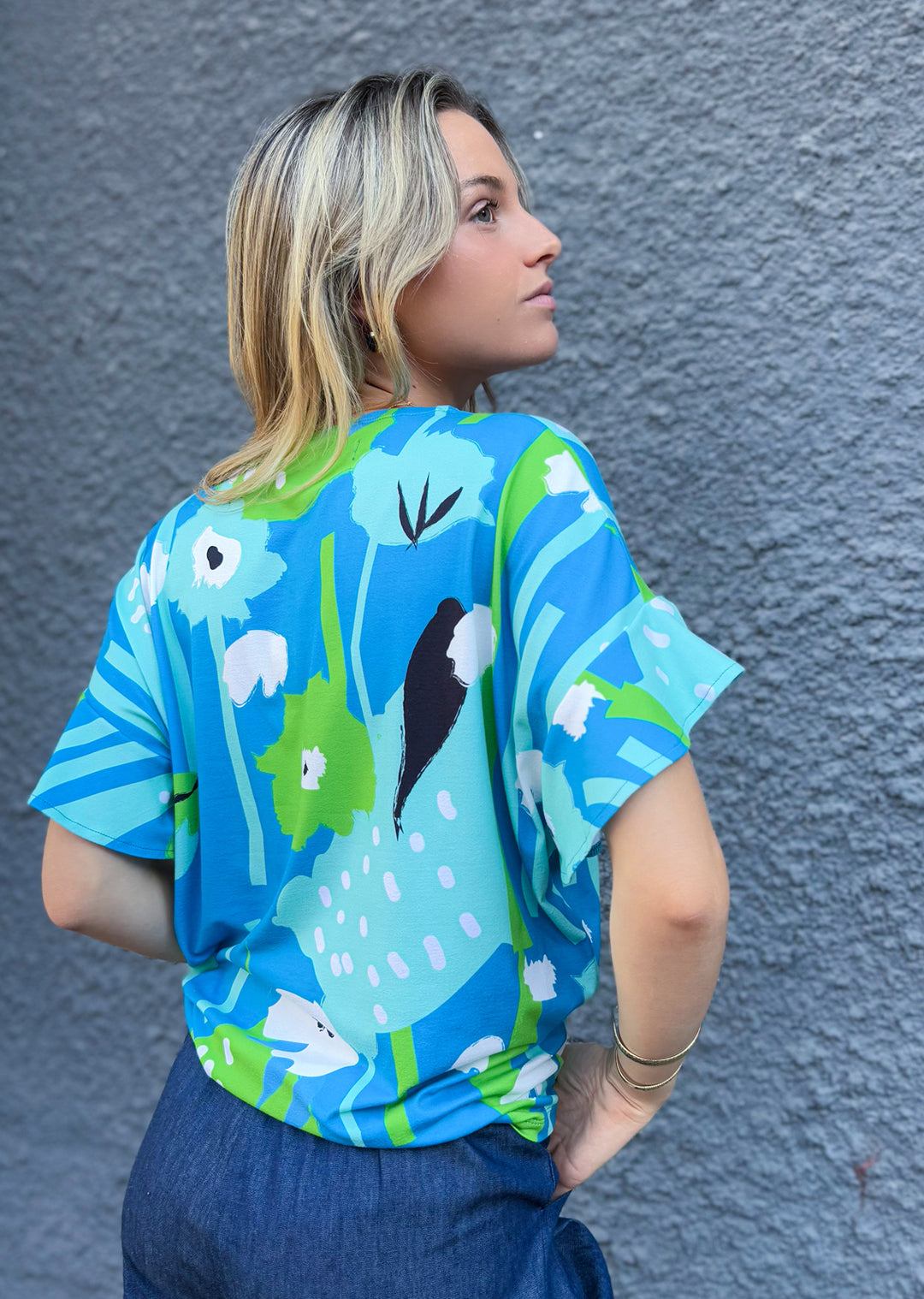 Polera Consuelo | Flores, Celeste