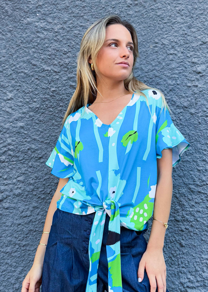 Polera Consuelo | Flores, Celeste