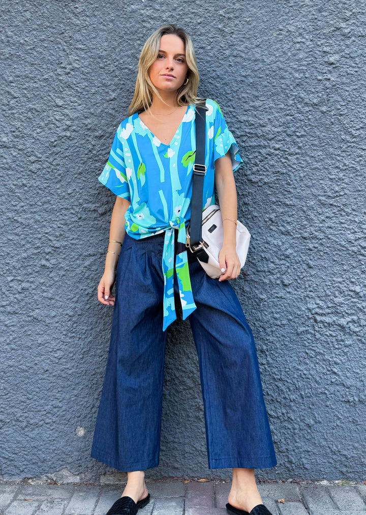 Polera Consuelo | Flores, Celeste