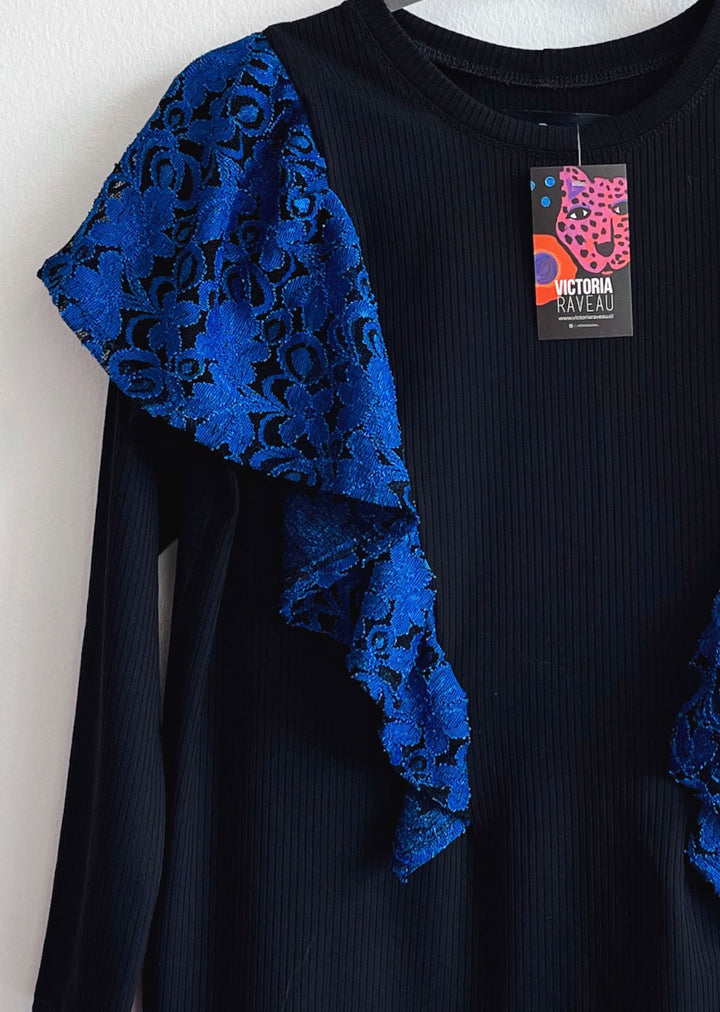 Polera Paula | Encaje Azul Delantero