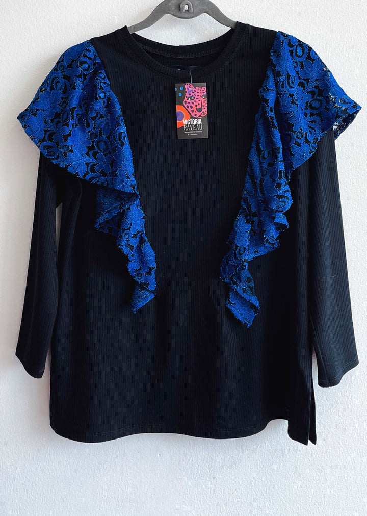 Polera Paula | Encaje Azul Delantero