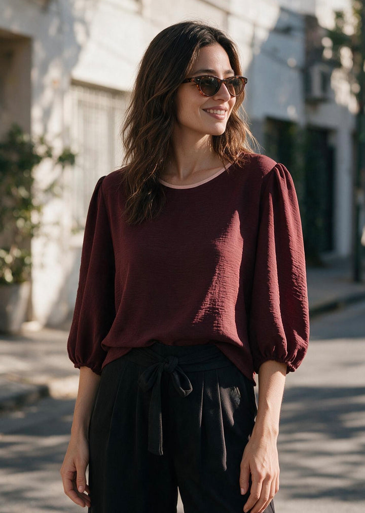 Blusa Gloria manga 3/4 | Burdeo, palo rosa
