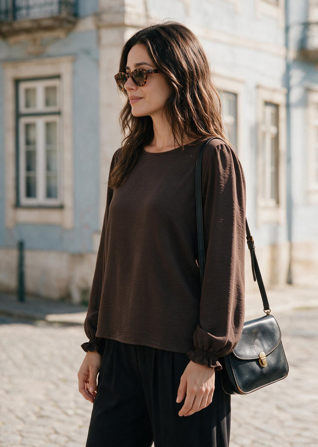 Blusa Gloria Manga Larga | Chocolate