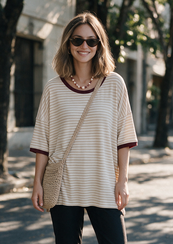 Polera Irene | Rayas Beige