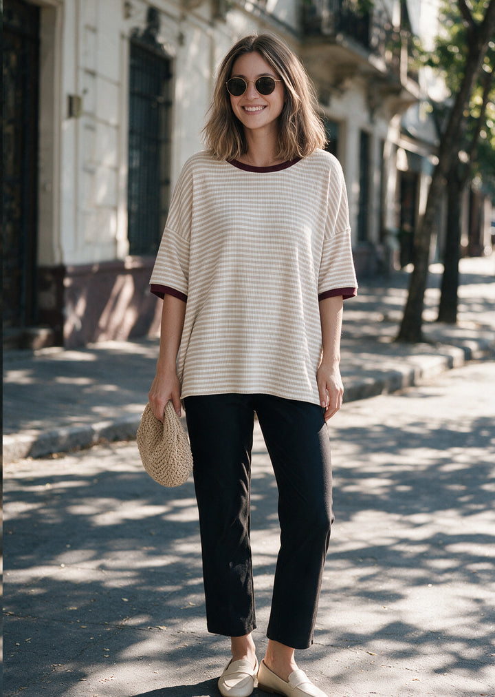 Polera Irene | Rayas Beige