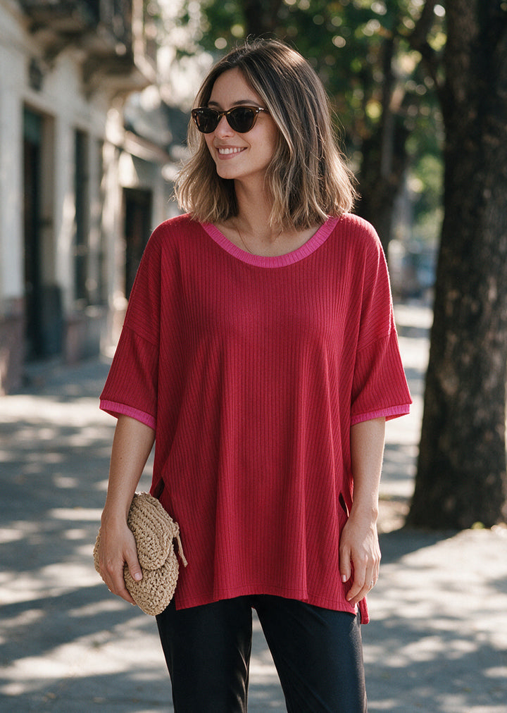 Polera Irene | Roja + Fucsia