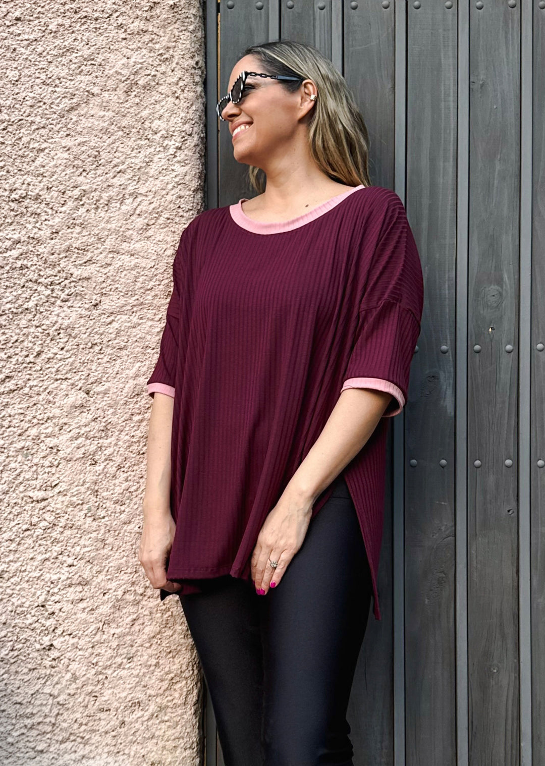 Polera Irene | Burdeo + pal rosa