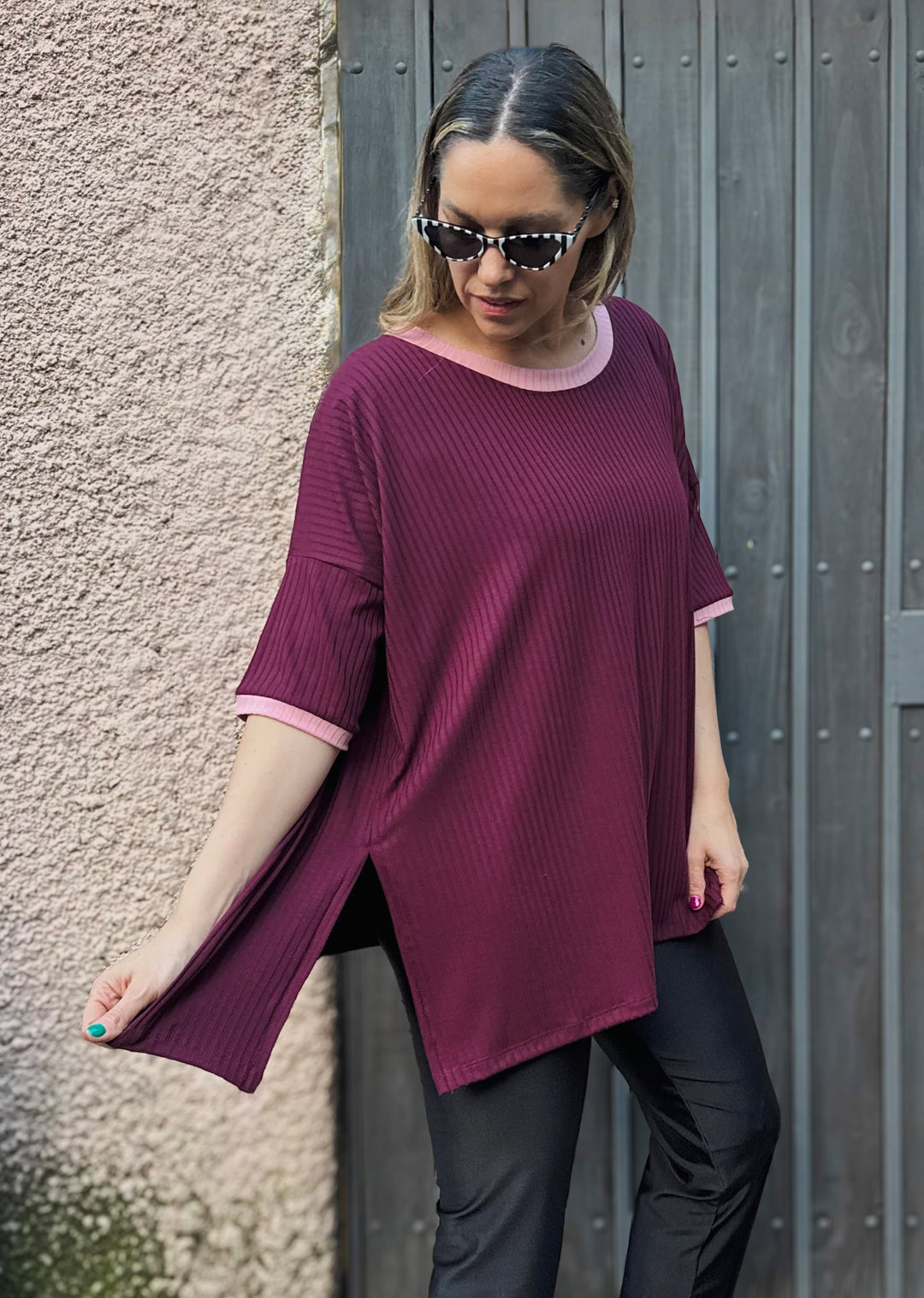 Polera Irene | Burdeo + pal rosa
