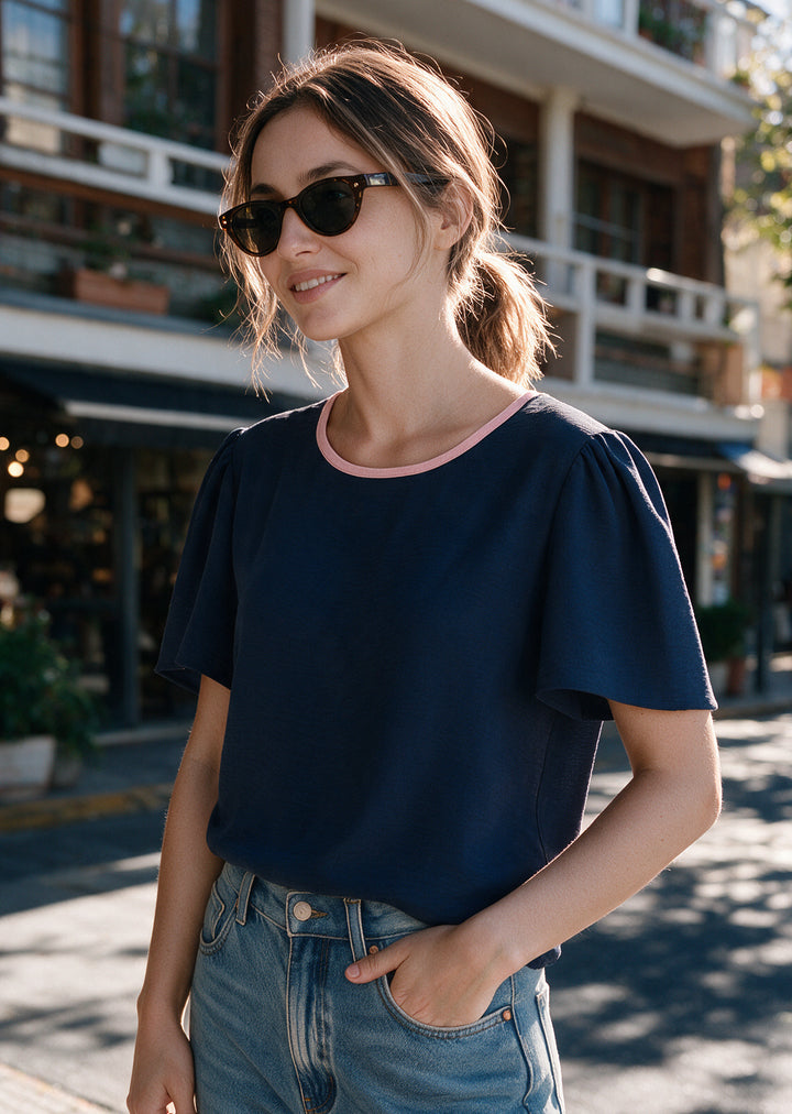 Blusa Ita | Azul marino, palo rosa