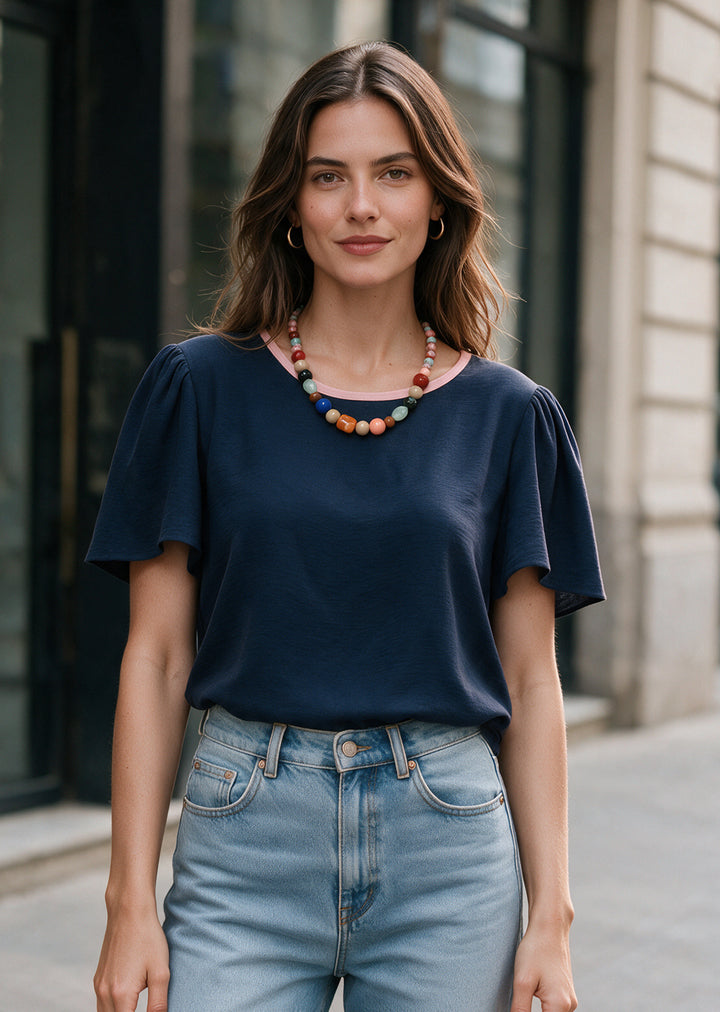 Blusa Ita | Azul marino, palo rosa