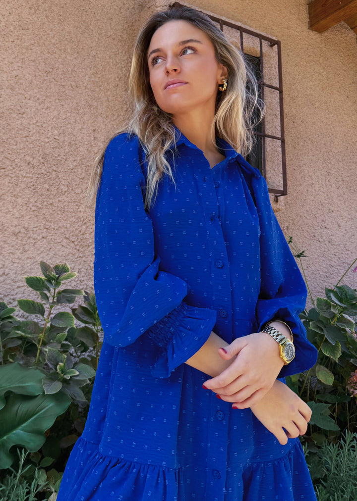 Vestido Olivia manga larga | Azul, puntitos