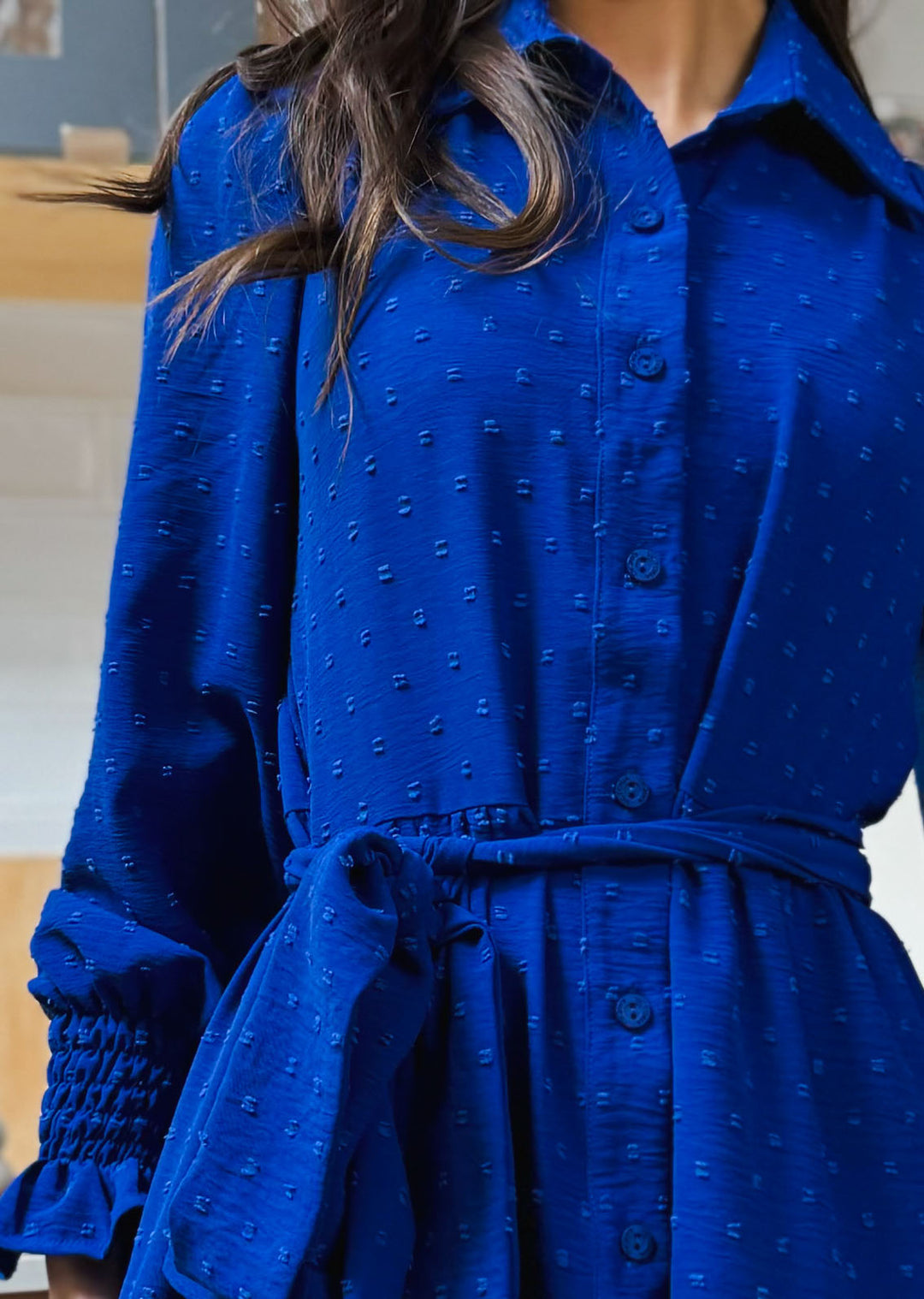Vestido Olivia manga larga | Azul, puntitos