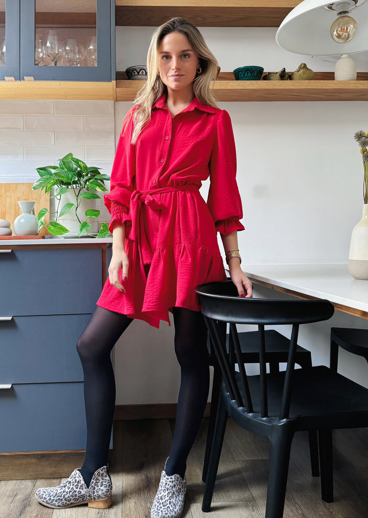 Vestido Olivia manga larga | Rojo
