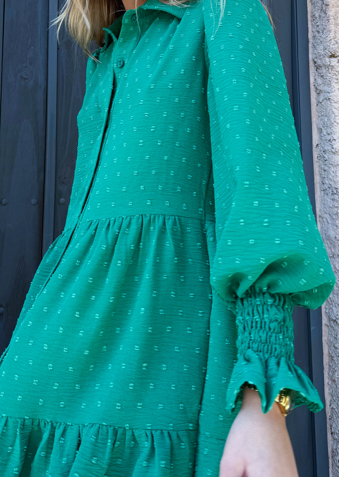 Vestido Olivia manga larga | Verde, puntitos