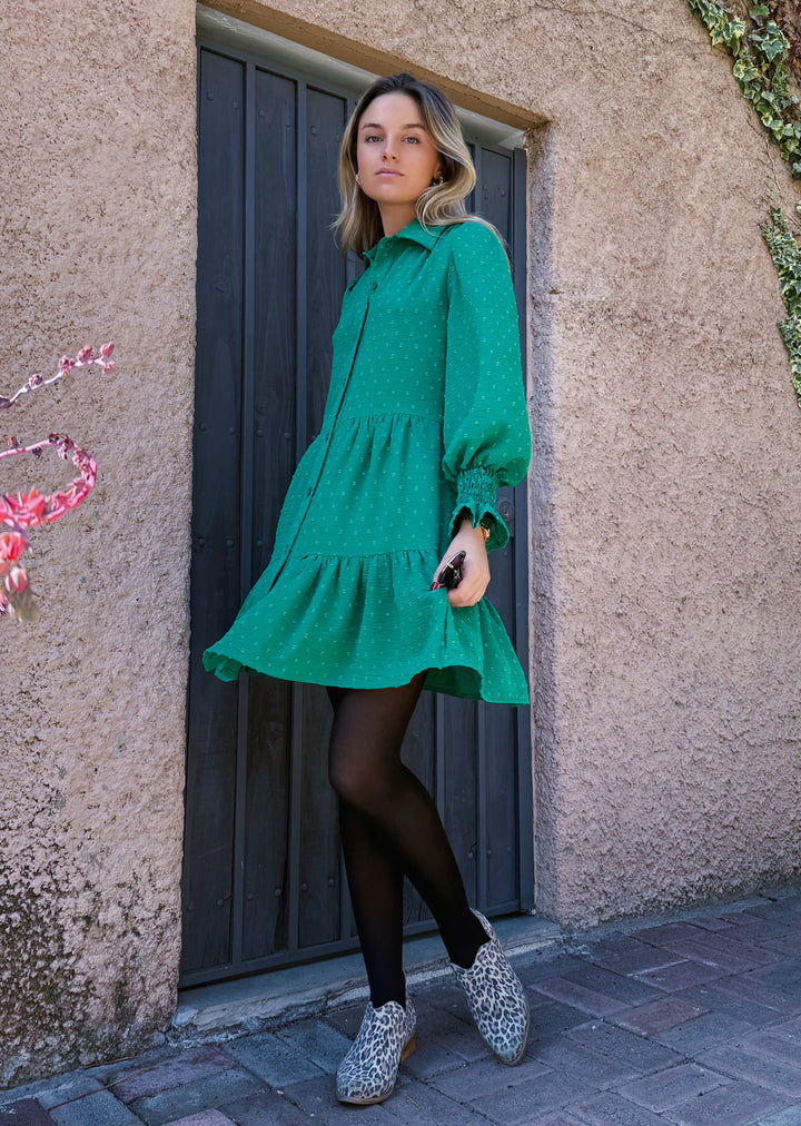 Vestido Olivia manga larga | Verde, puntitos