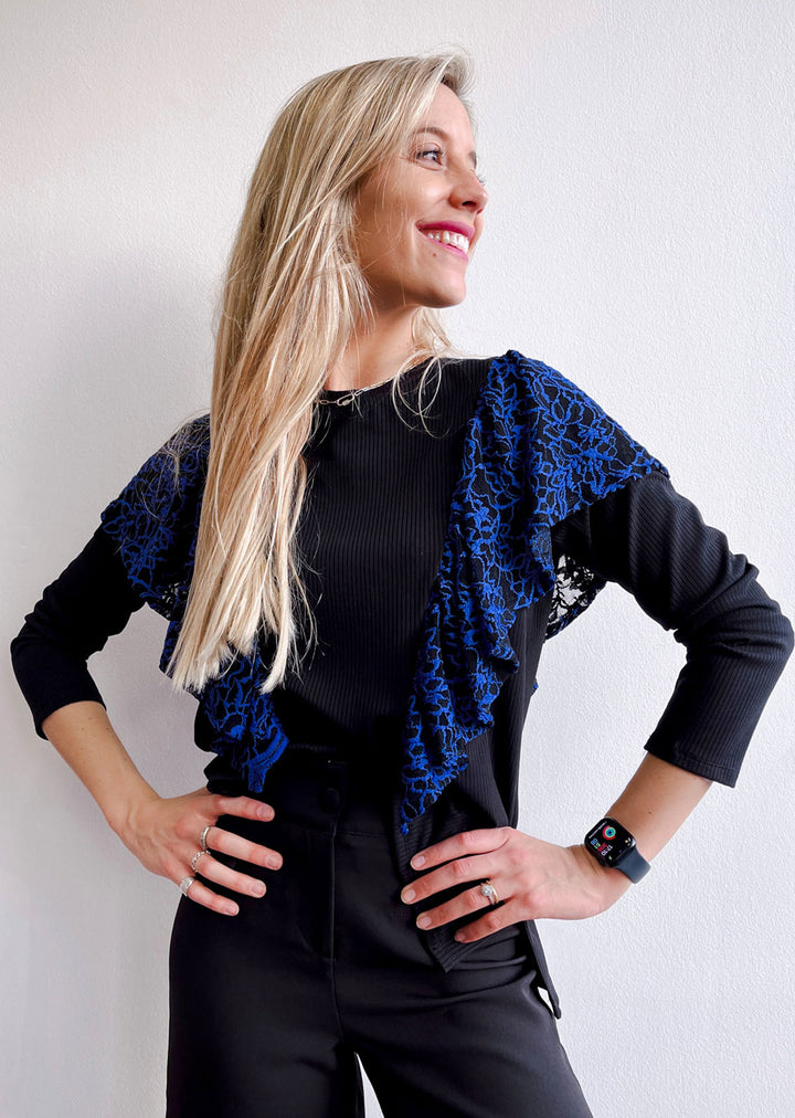 Polera Paula | Encaje Azul Delantero