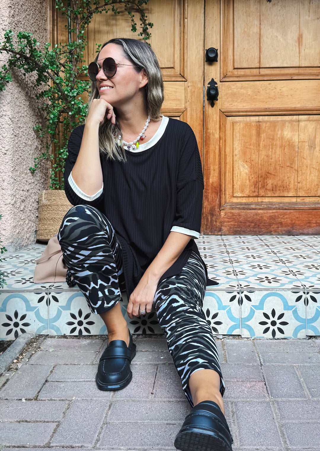 Polera Irene | Negro + Crudo