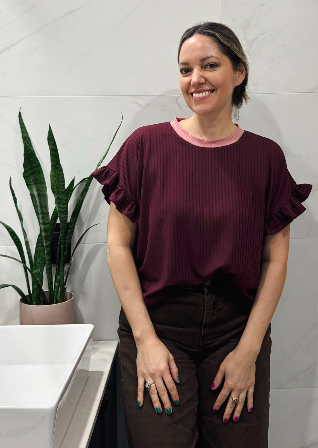 Polera Clari | Burdeo, palo rosa