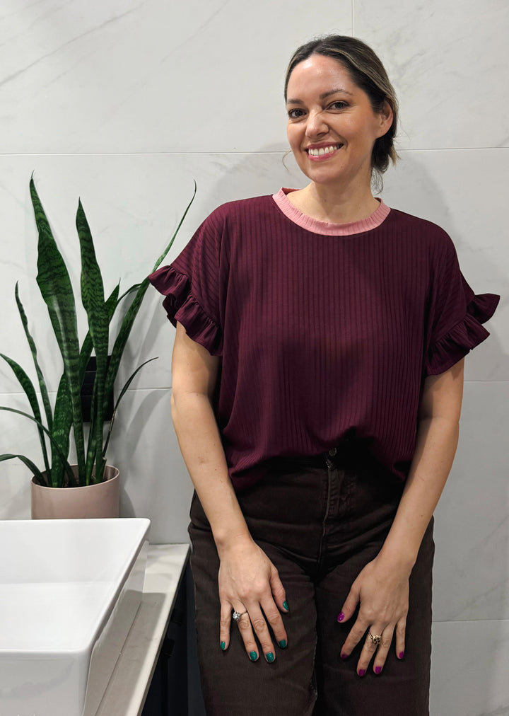 Polera Clari | Burdeo, palo rosa