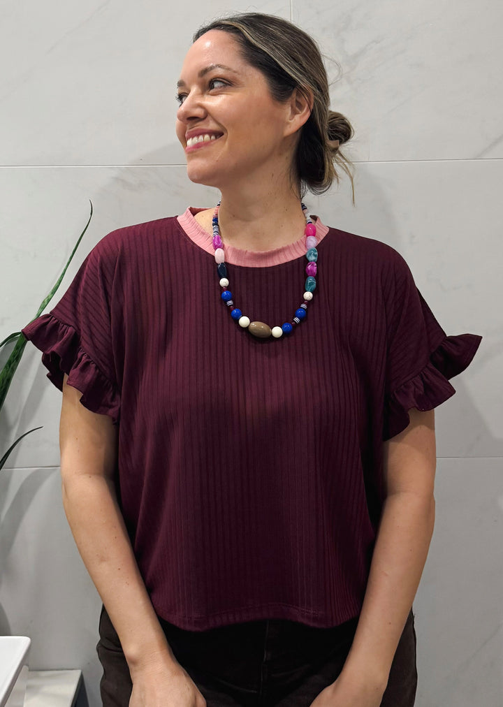 Polera Clari | Burdeo, palo rosa