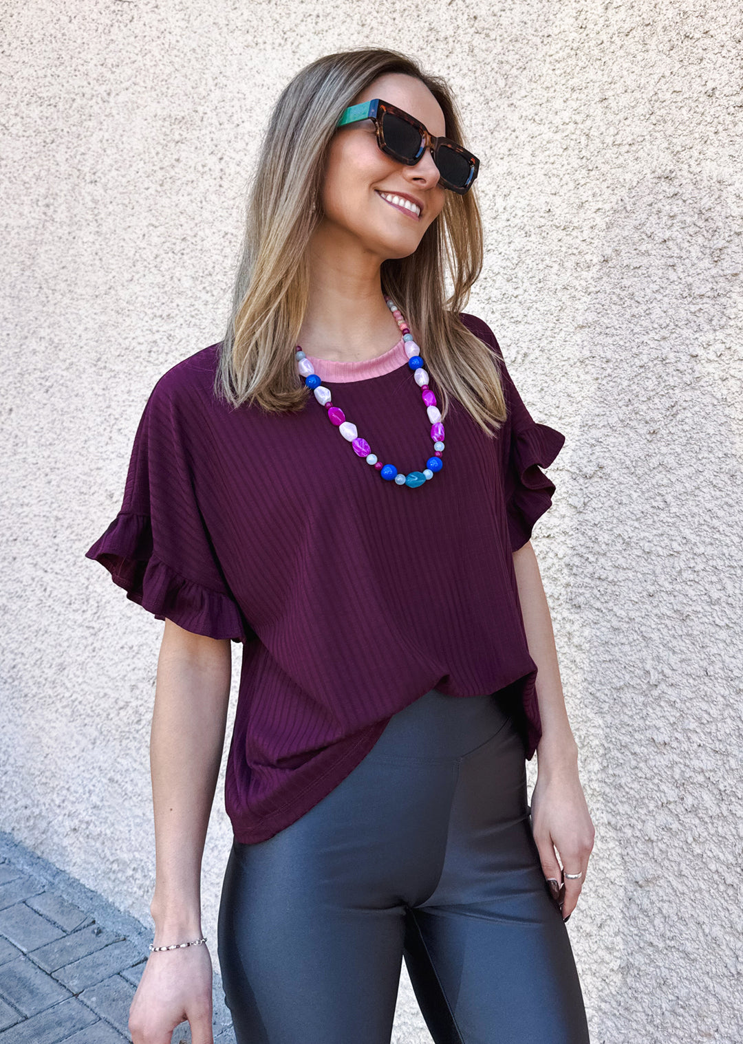 Polera Clari | Burdeo, palo rosa