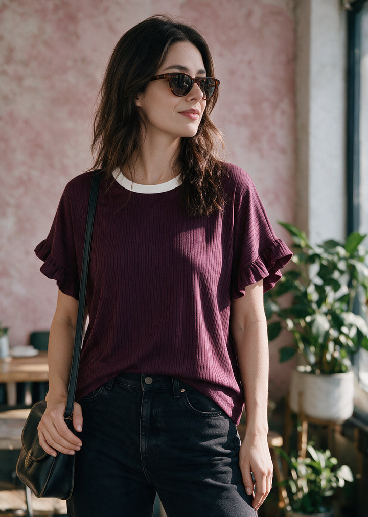 Polera Clari | Burdeo, crudo