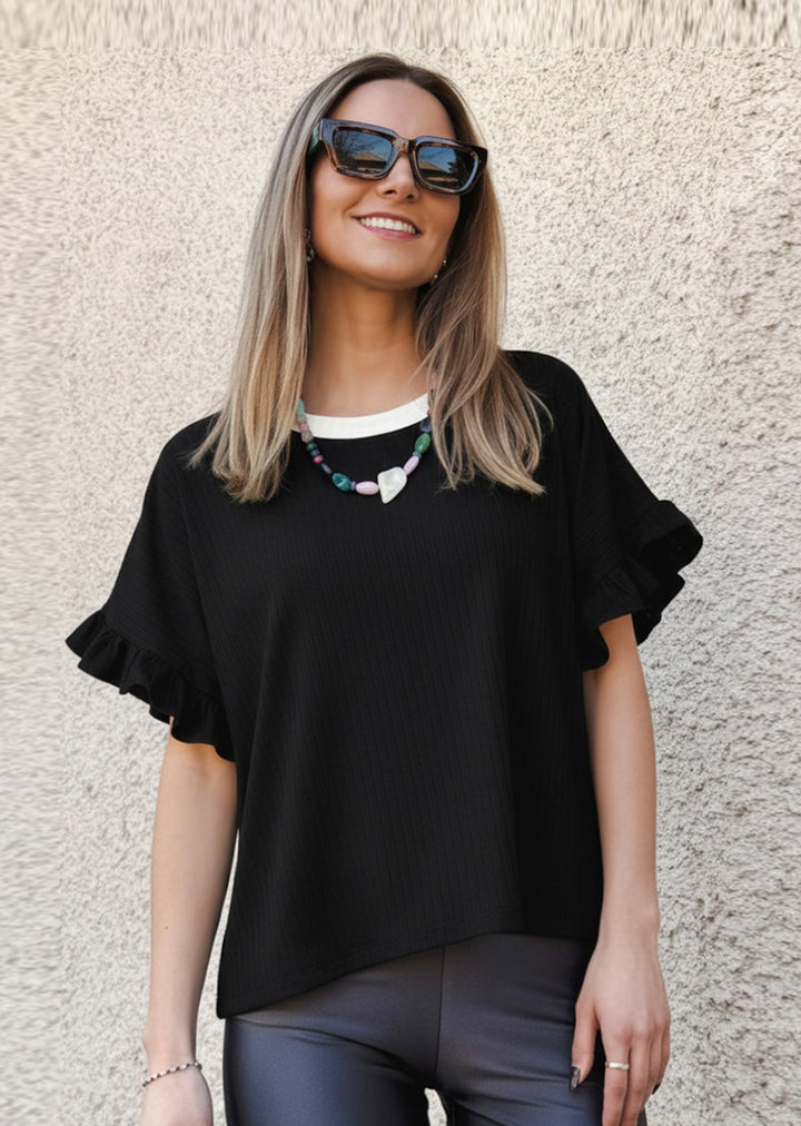 Polera Clari | Negra, crudo