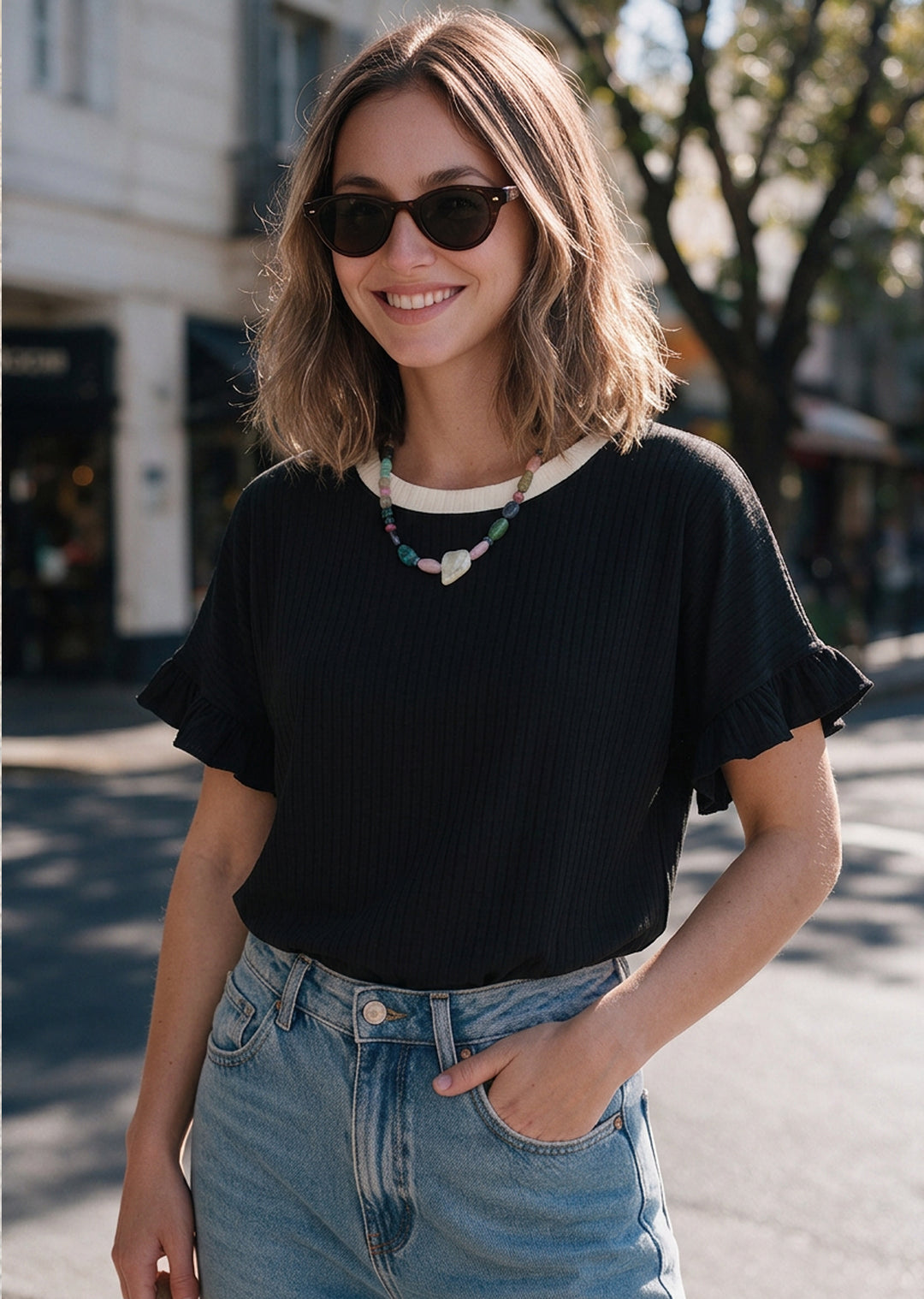 Polera Clari | Negra, crudo