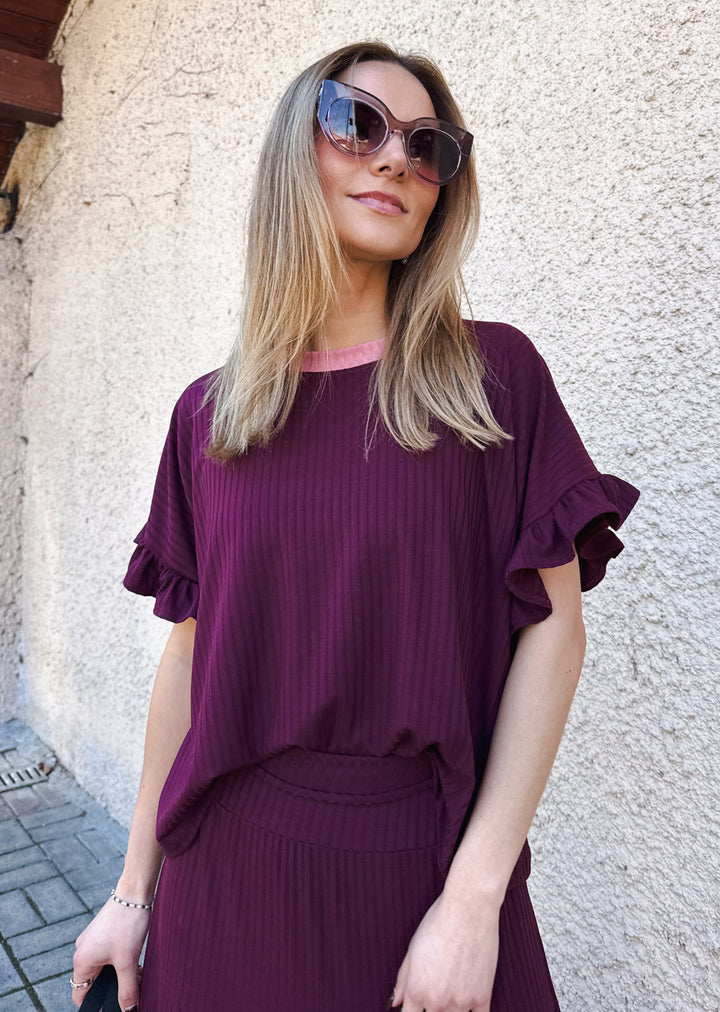 Polera Clari | Burdeo, palo rosa