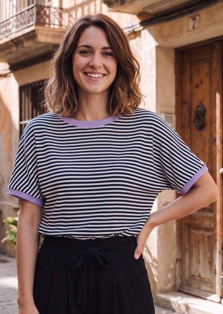 Polera Pili | Rayas azul, lila