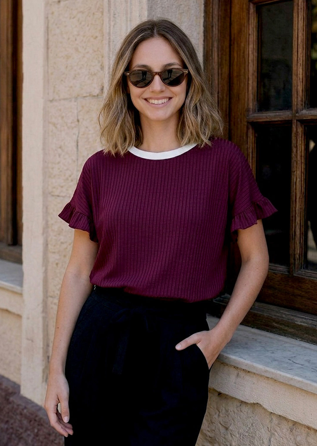 Polera Clari | Burdeo, crudo