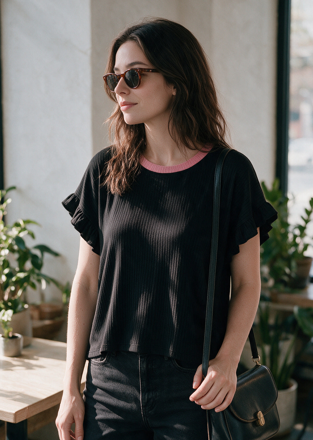 Polera Clari | Negra, palo rosa