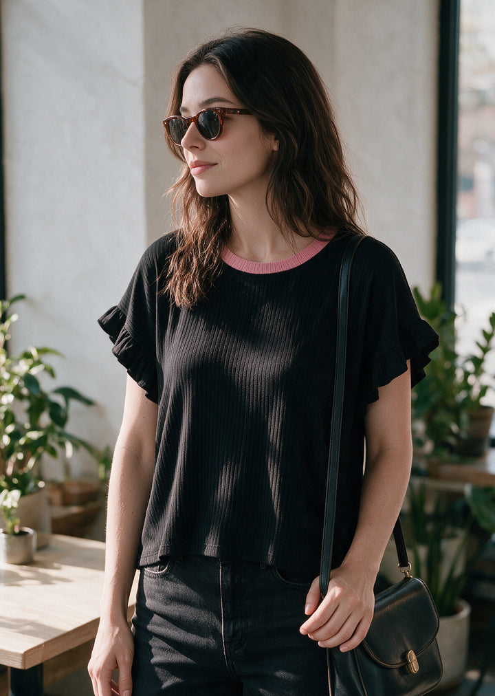 Polera Clari | Negra, palo rosa