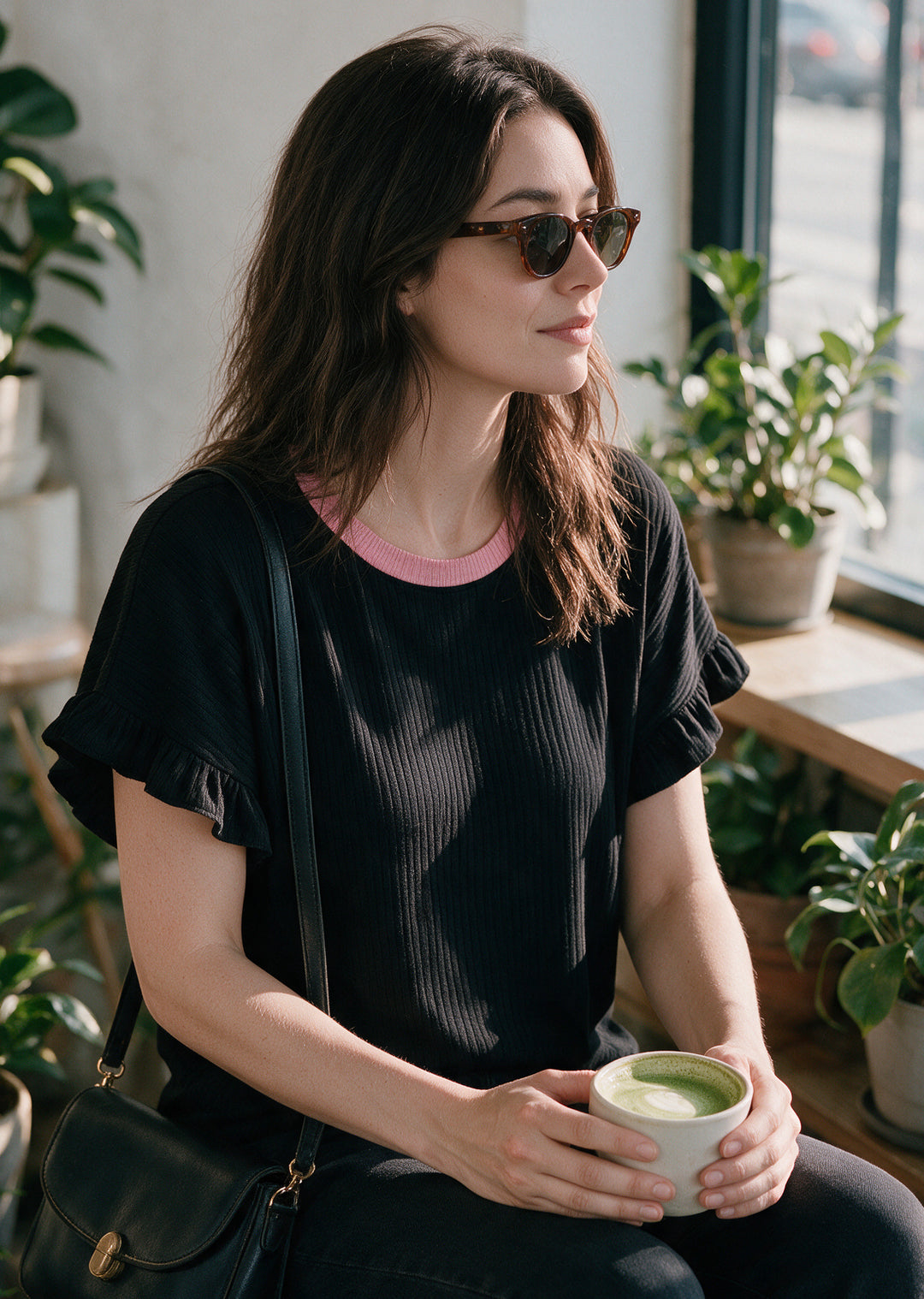 Polera Clari | Negra, palo rosa