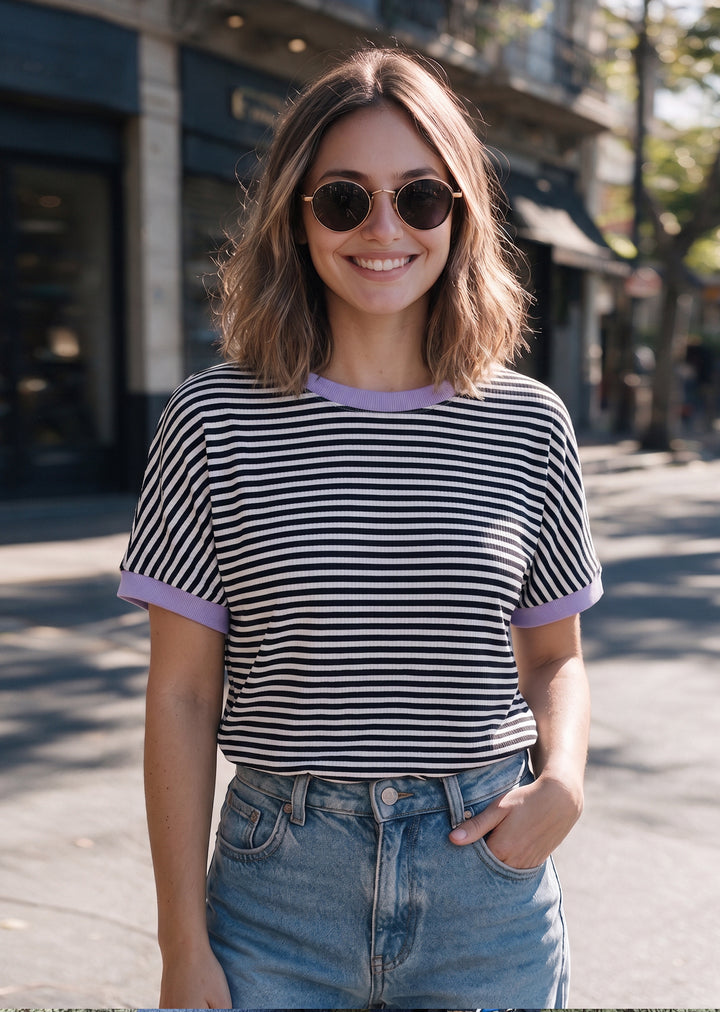 Polera Pili | Rayas azul, lila