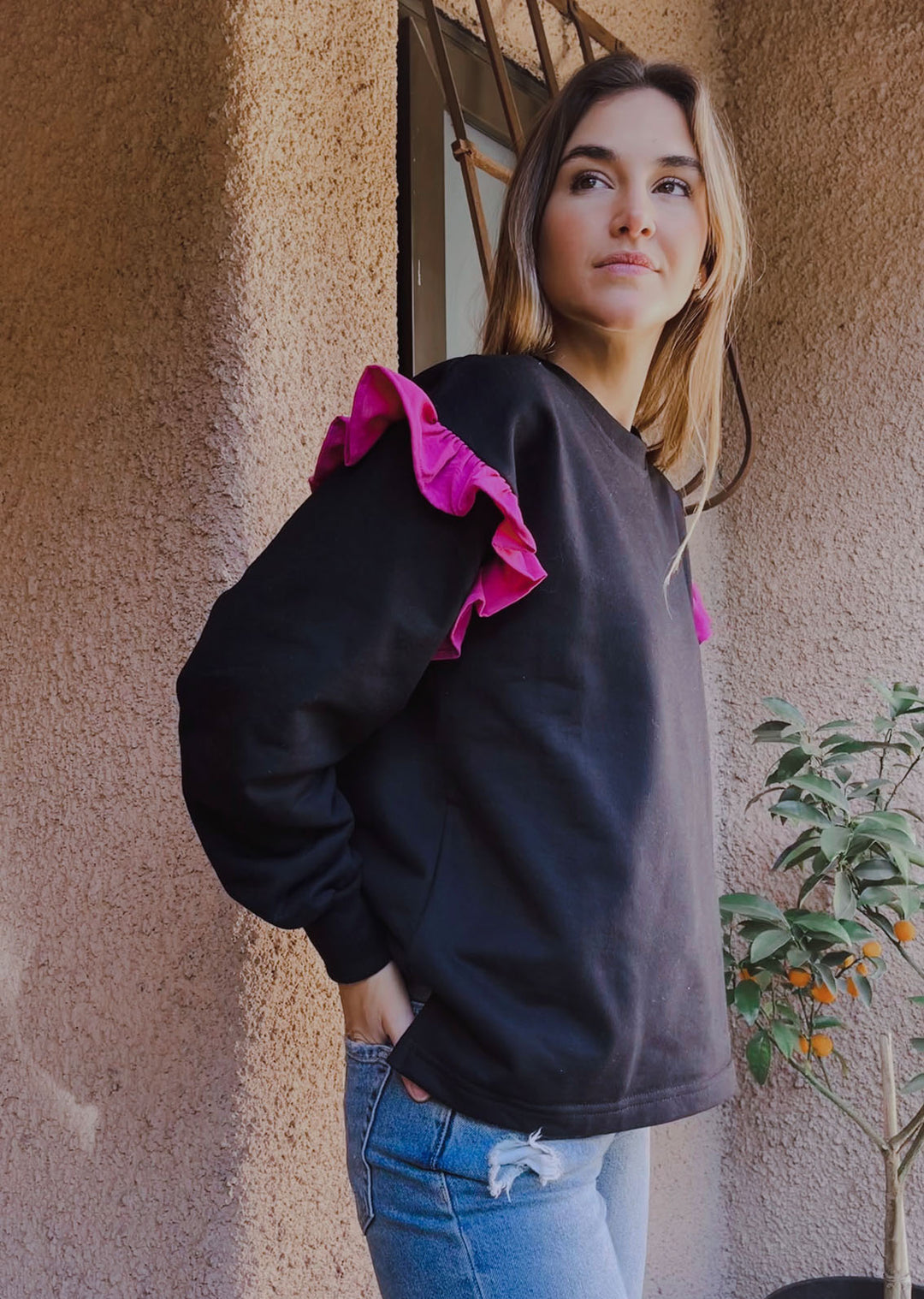 Polerón Mara | Negro + Fucsia
