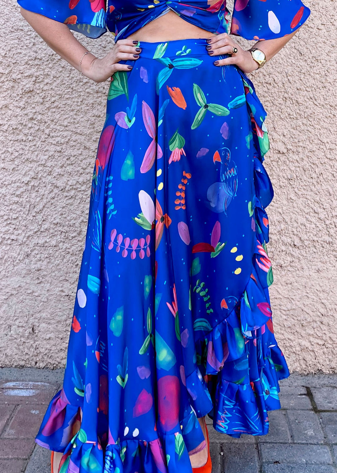Pollera Augusta | Pájaro Fondo Azul